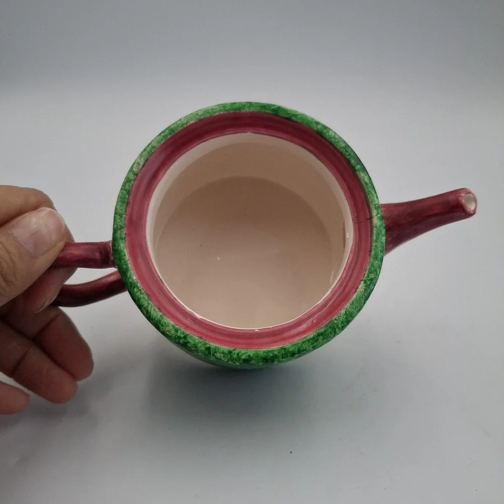Vintage MMA Metropolitan Museum of Art Green Ceramic Teapot Miniature Calligraph